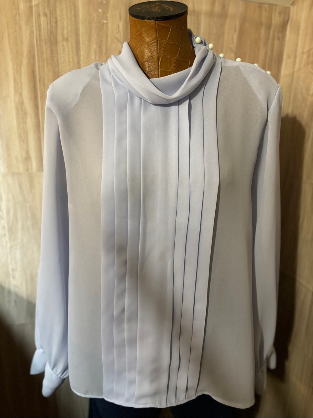 Rhoda Lee Elegant Light Blue  Pleated Chiffon Blouse
